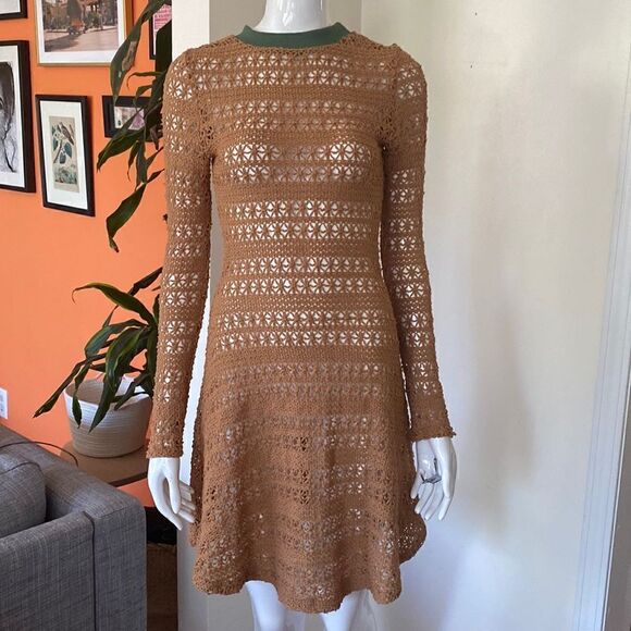 Kenneth Nicholson Camel Brown Loose Knit Mini Dress Size Small - Picture 2 of 12
